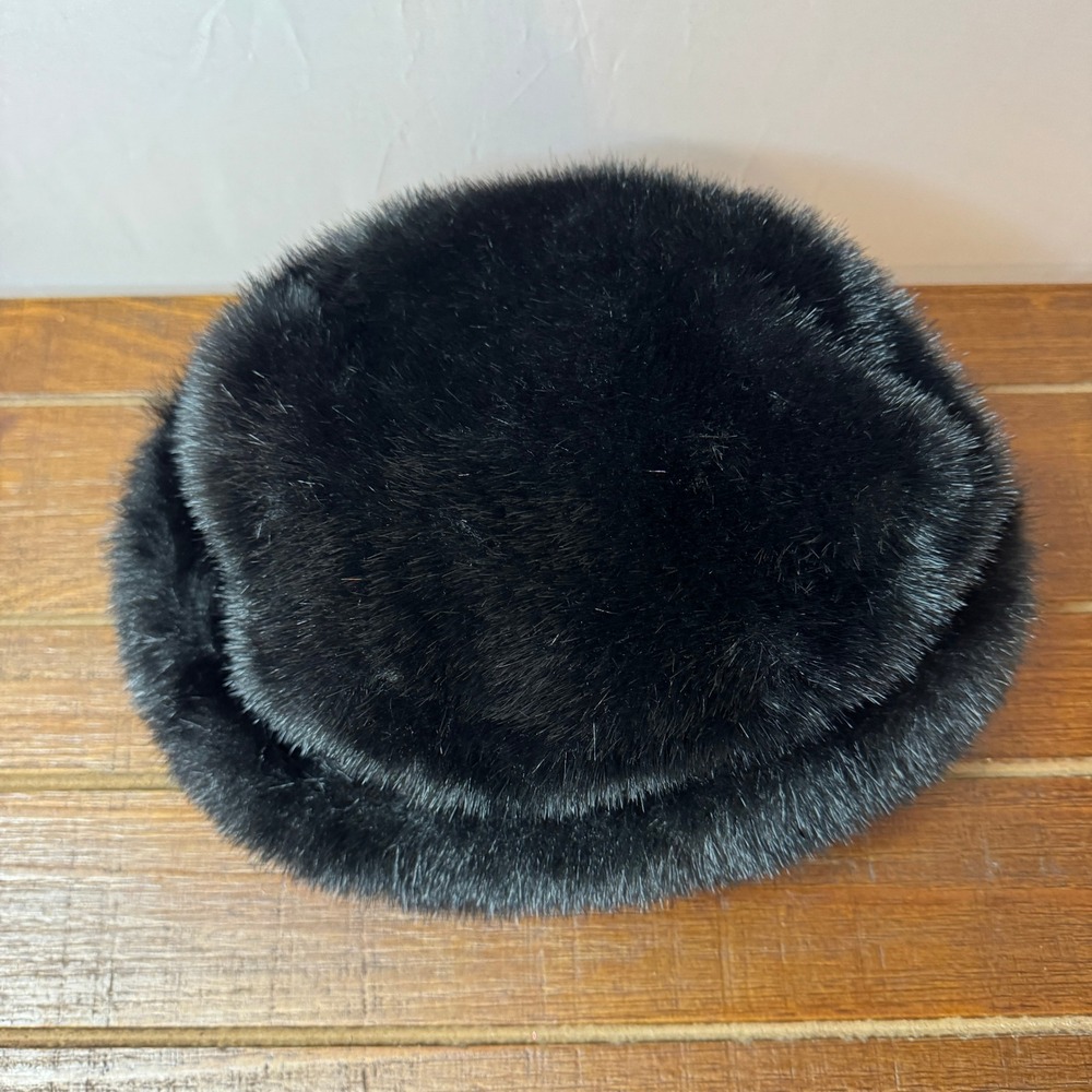 Old County Road Black Faux Fur Winter‎ Hat One Size Warm Cozy Snow Vintage Style